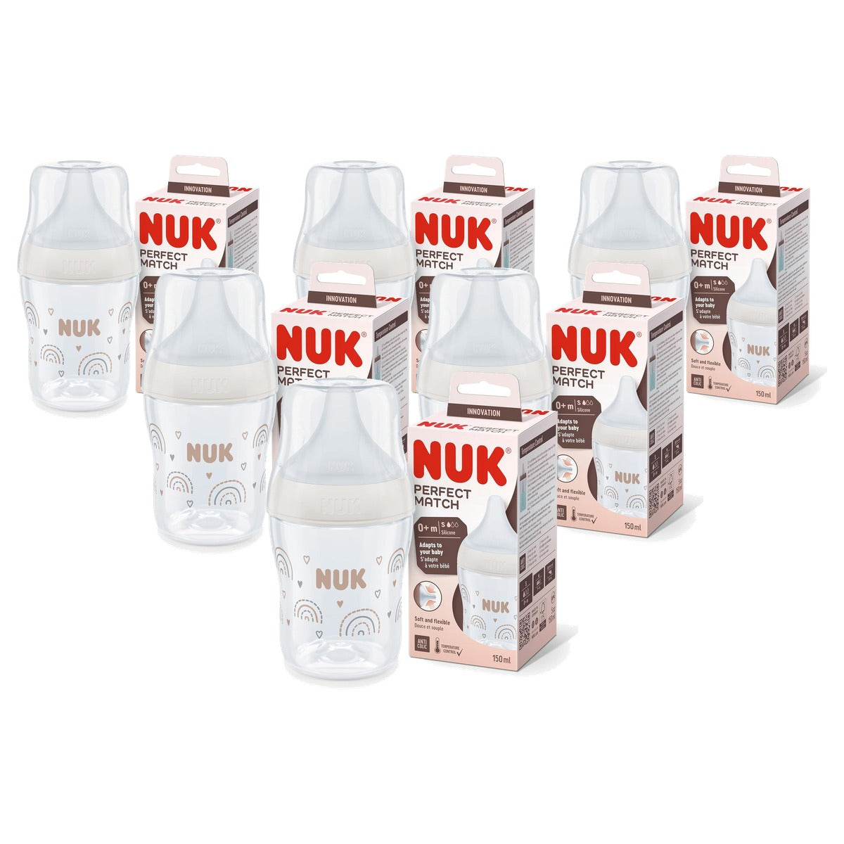 NUK Perfect Match Babyfles Regenboog 6 x 150 ml - Voordeelverpakking