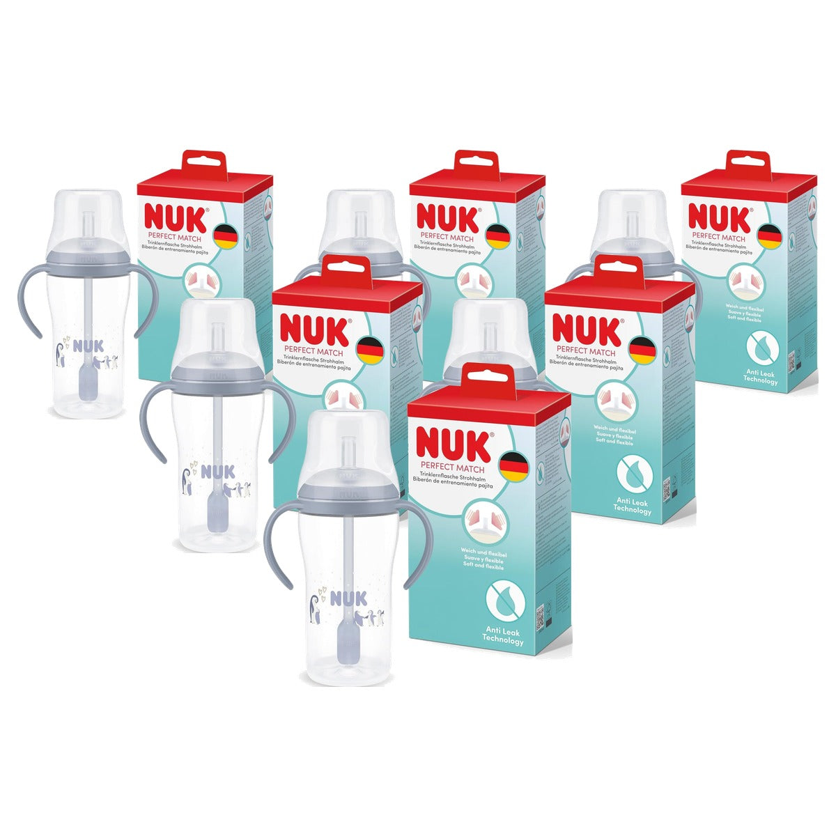 NUK Perfect Match Drinkfles met rietje blauw 6 x 260 ml - Voordeelverpakking