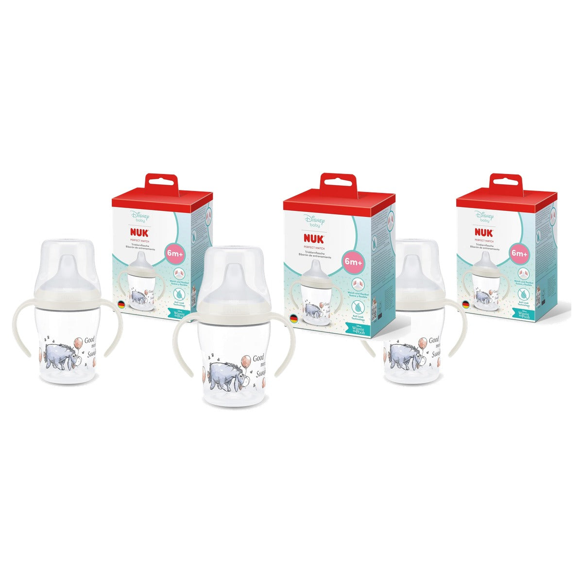 NUK Perfect Match oefenfles Disney I-Ah 6+ maanden 3 x 150 ml - Voordeelverpakking