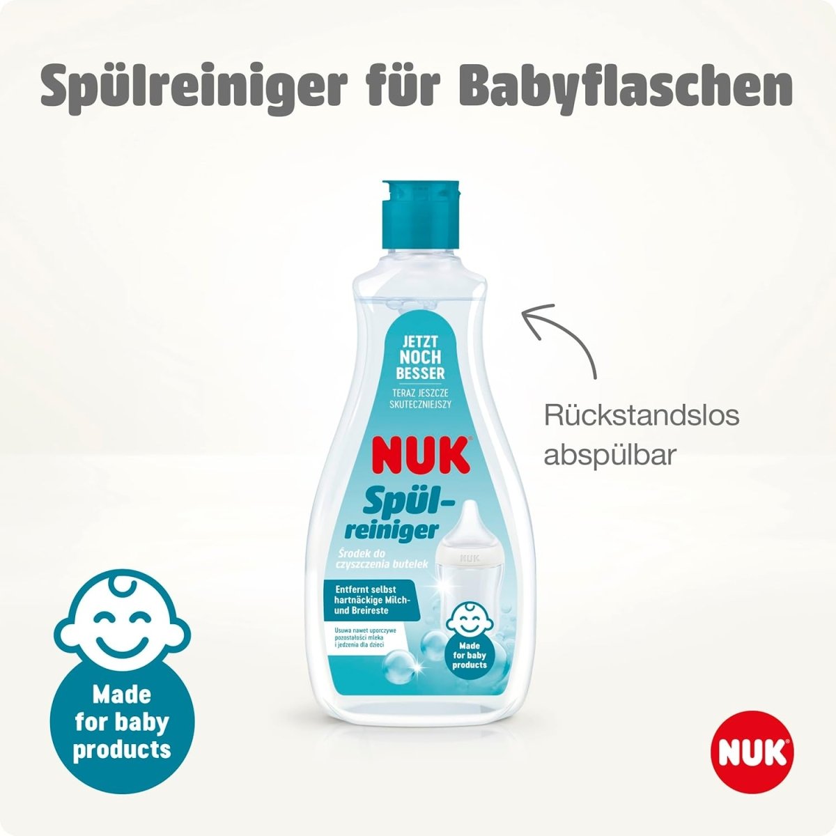 NUK Spülreiniger für Babyflaschen | 500 ml | Ideal zur Reinigung von Babyflaschen, Nuckeln und Zubehör | Duftstofffreier Reiniger | pH - neutral | 100% wiederverwertbare Flasche (Packung mit 2) door Huishoudvoordeel nu bij Huishoudvoordeel