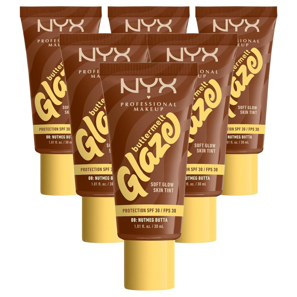NYX PROFESSIONAL MAKEUP Buttermelt Glaze Foundation 08 Nutmeg Butta 30 ml - 6 stuks