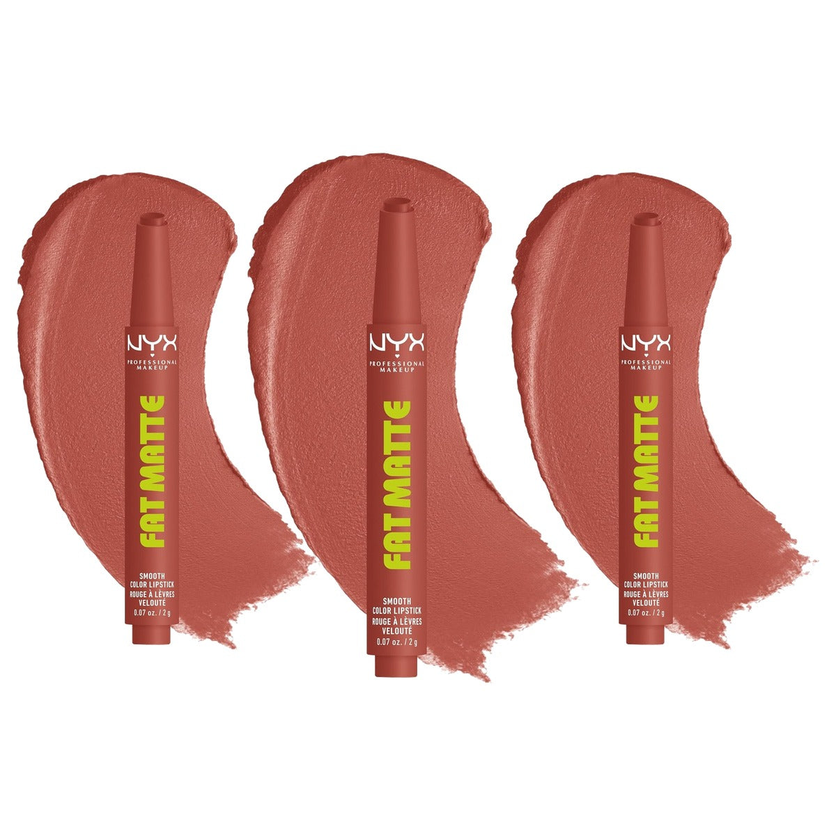 NYX PROFESSIONAL MAKEUP Fat Matte Lipstick Rose Robe - 3 stuks