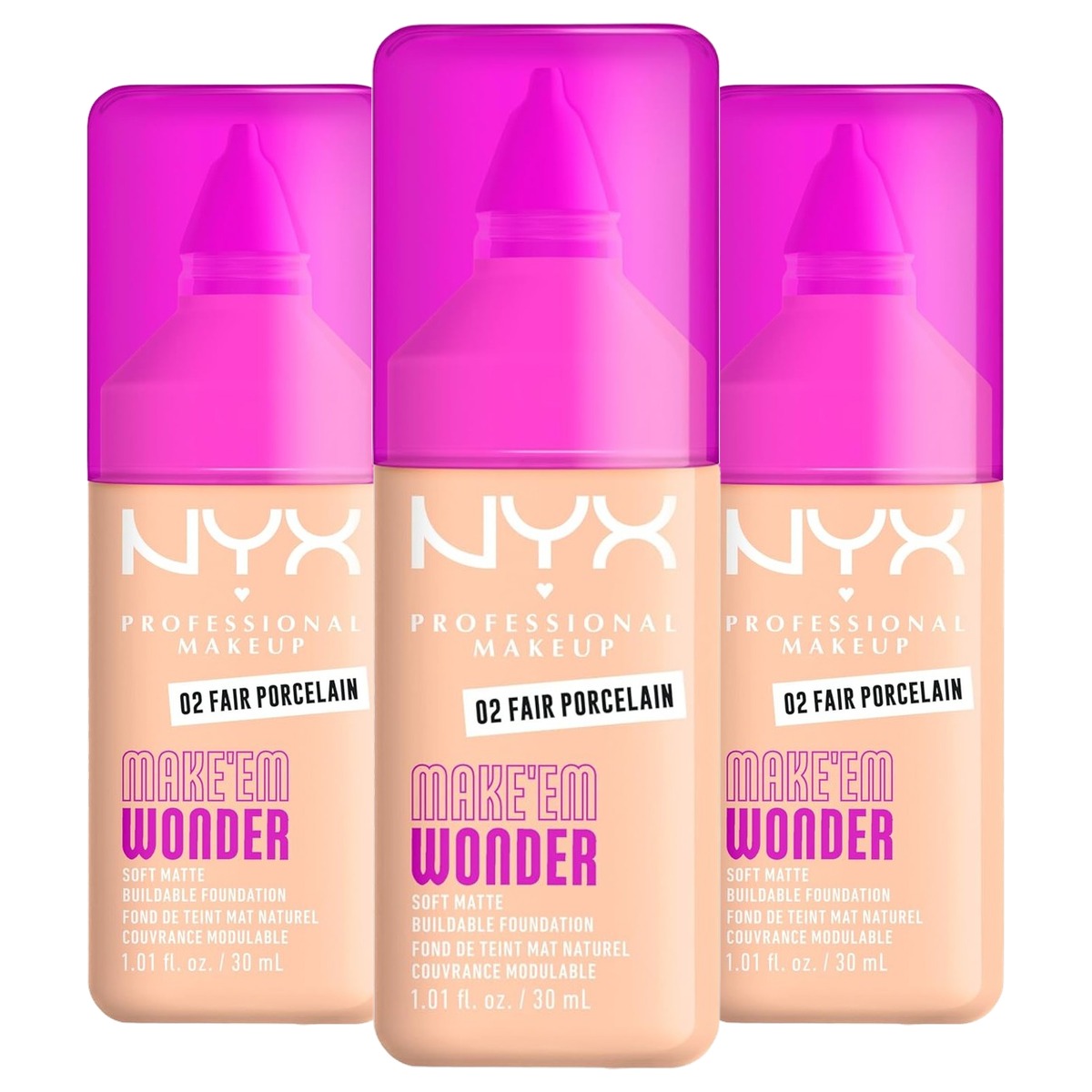 NYX PROFESSIONAL MAKEUP Make 'Em Wonder Foundation 02 Fair Porcelain - 3 stuks