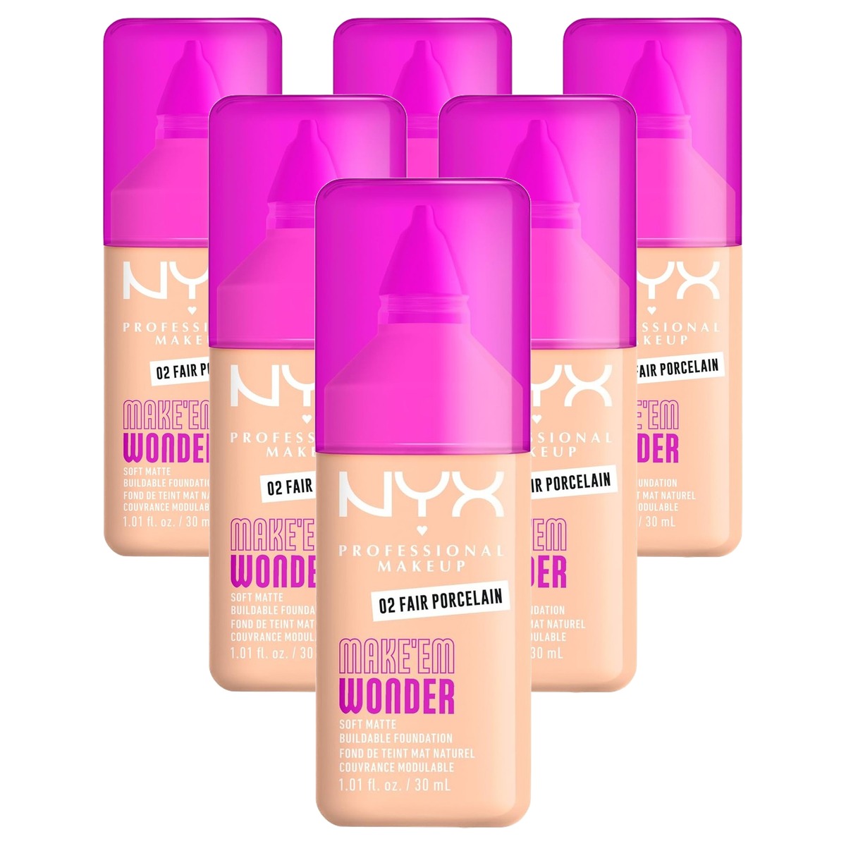 NYX PROFESSIONAL MAKEUP Make 'Em Wonder Foundation 02 Fair Porcelain 6 stuks