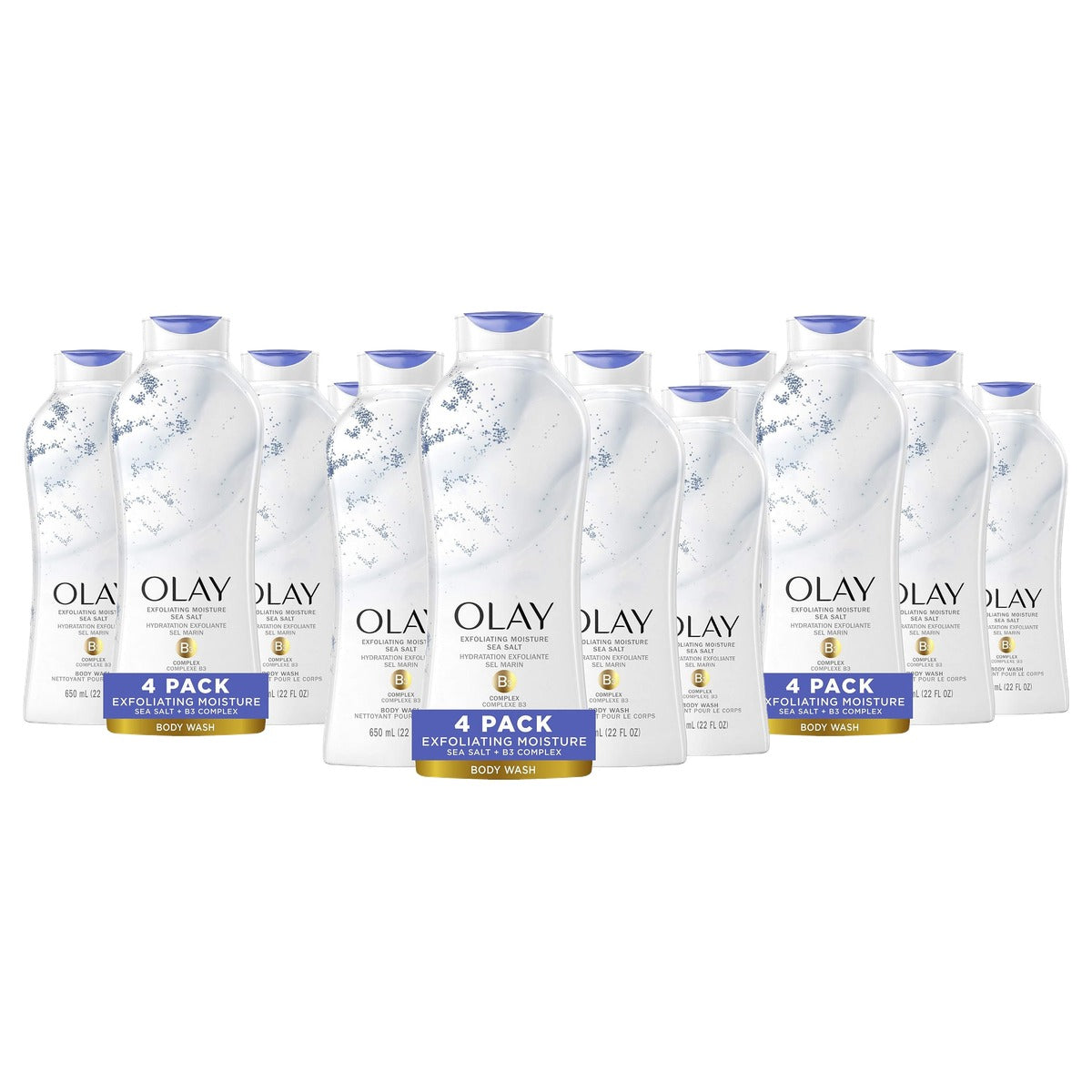 Olay Daily exfoliating with Sea Salts Body Wash, 22 oz, (4 Count) - 3-pack