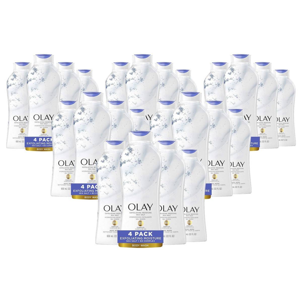 Olay Daily exfoliating with Sea Salts Body Wash, 22 oz, (4 Count) - 6-pack
