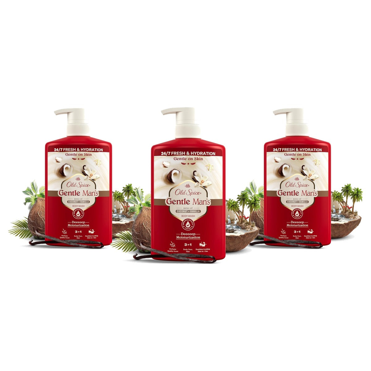 Old Spice Gentle Man's Coconut + Vanilla 3-in-1 3 x 800 ml - Voordeelverpakking