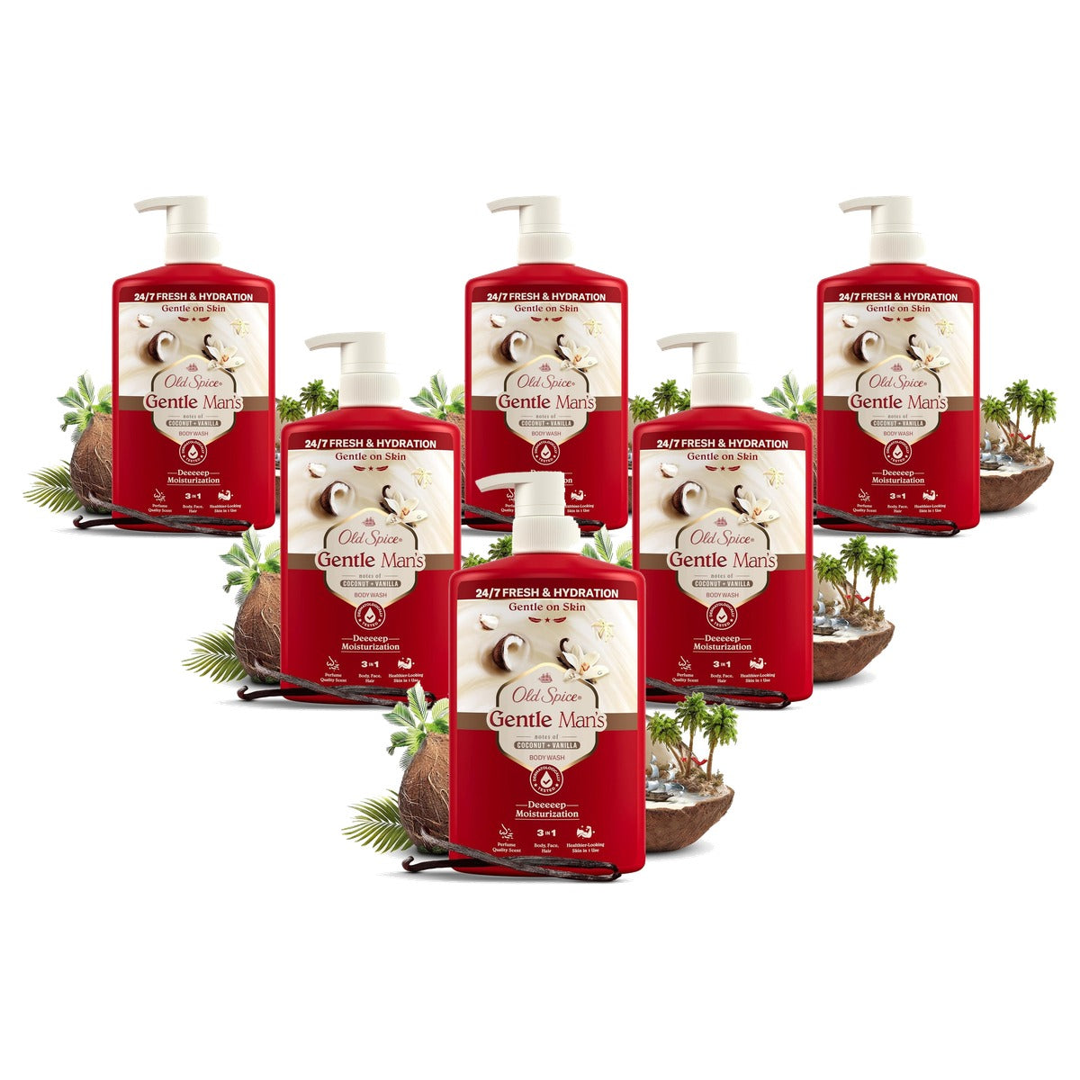 Old Spice Gentle Man's Coconut + Vanilla 3-in-1 6 x 800 ml - Voordeelverpakking