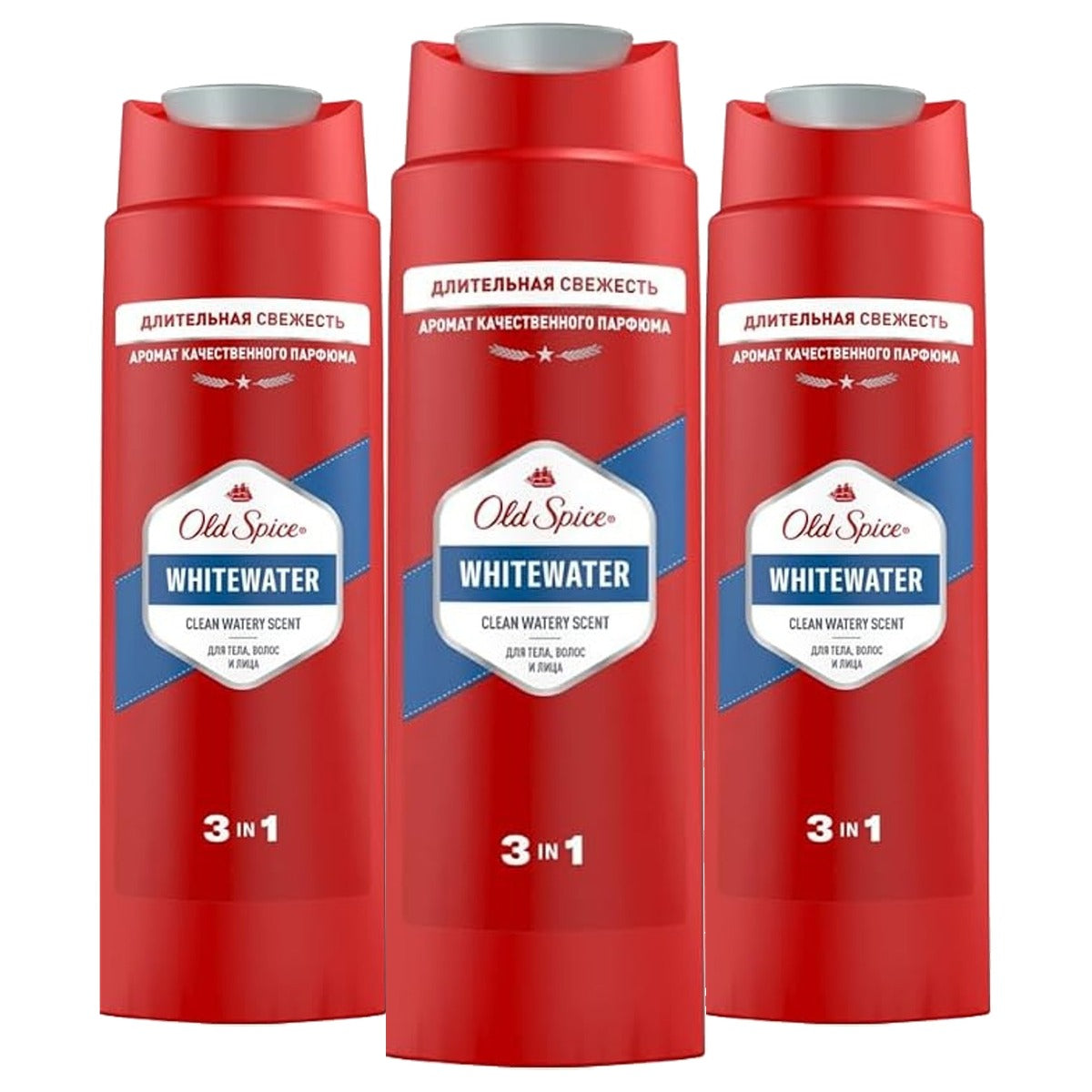 Old Spice Whitewater 3-in-1 shampoo haar, gezicht & lichaam 3 x 250 ml - Voordeelverpakking