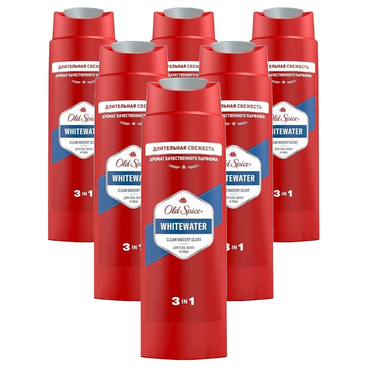 Old Spice Whitewater 3-in-1 shampoo haar, gezicht & lichaam 6 x 250 ml - Voordeelverpakking