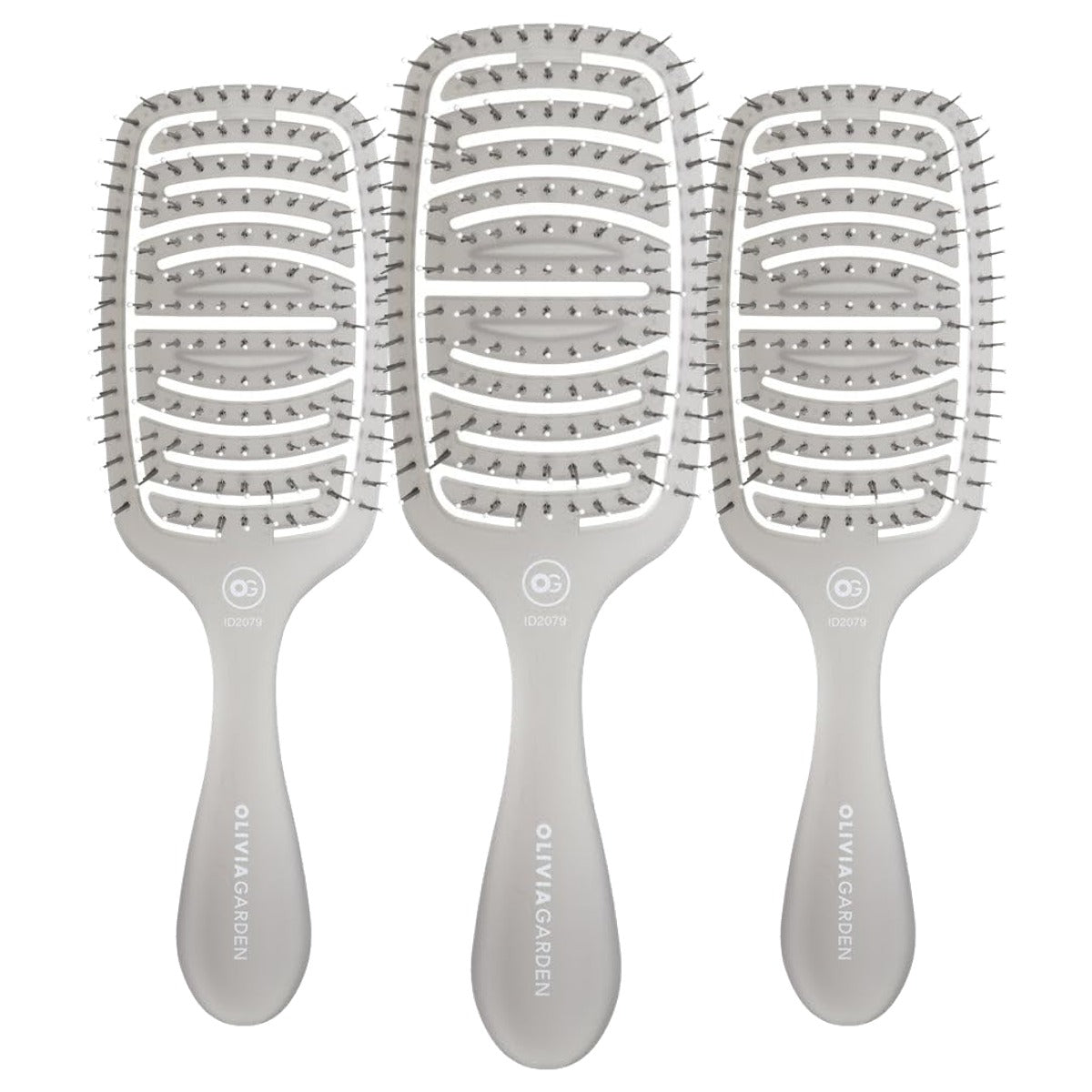 Olivia Garden Essential Care Flex Haarborstel voor Middeldik Haar, IJsgrijs - 3-pack
