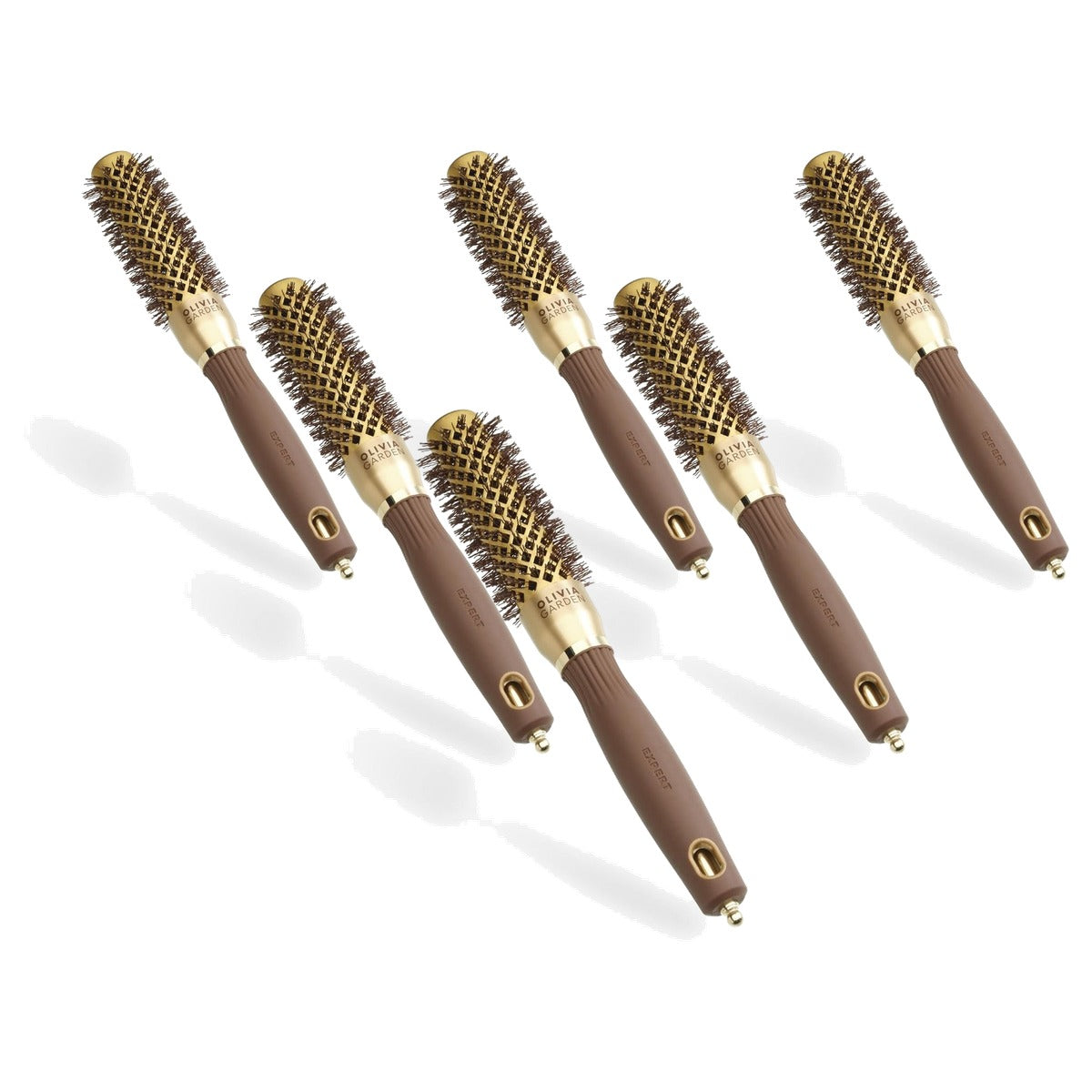 Olivia Garden Expert Blowout Shine Ronde Borstel, Goud & Bruin, 25 mm - 6-pack