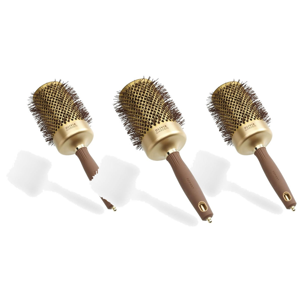 Olivia Garden Expert Blowout Shine Ronde Borstel, Goud & Bruin, 65 mm - 3-pack