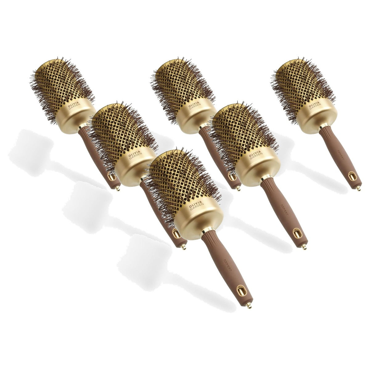 Olivia Garden Expert Blowout Shine Ronde Borstel, Goud & Bruin, 65 mm - 6-pack