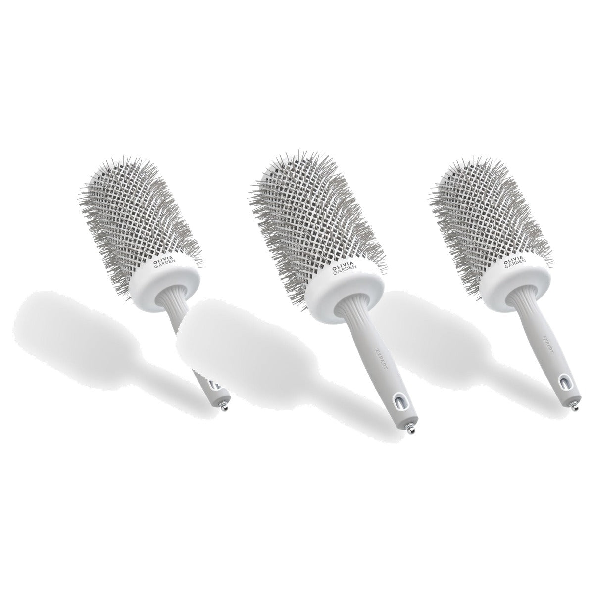 Olivia Garden Expert Blowout Speed Golvende Ronde Borstel, 65 mm - Wit & Grijs - 3-pack