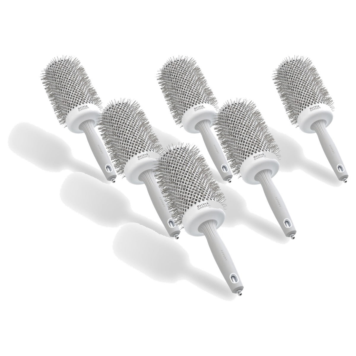 Olivia Garden Expert Blowout Speed Golvende Ronde Borstel, 65 mm - Wit & Grijs - 6-pack