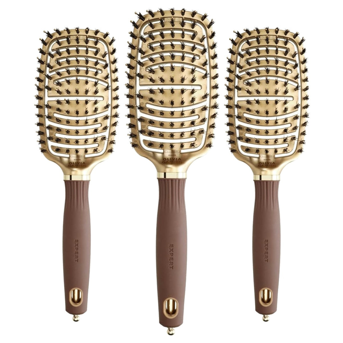 Olivia Garden Expert Care Flex Borstel, Wildzwijnhaar en Nylon, Goud & Bruin - 3-pack