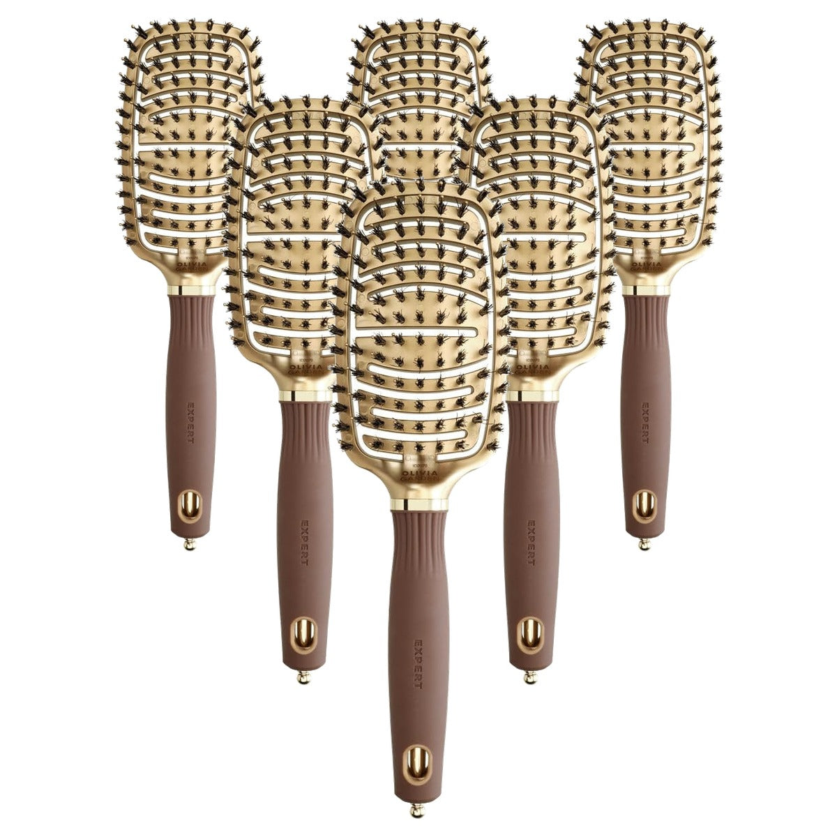 Olivia Garden Expert Care Flex Borstel, Wildzwijnhaar en Nylon, Goud & Bruin - 6-pack