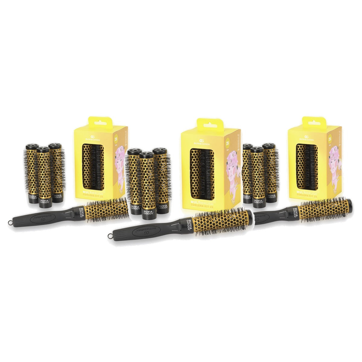 Olivia Garden MultiBrush Curlers Kit, 4 Opzetstukken, 25 mm - 3-pack