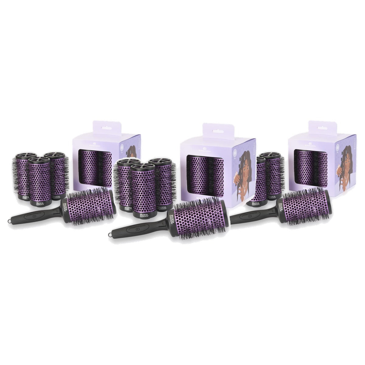 Olivia Garden MultiBrush Curlers Kit, 4 Opzetstukken, Maat 55 mm - 3-pack