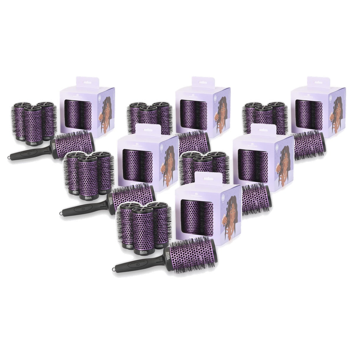 Olivia Garden MultiBrush Curlers Kit, 4 Opzetstukken, Maat 55 mm - 6-pack