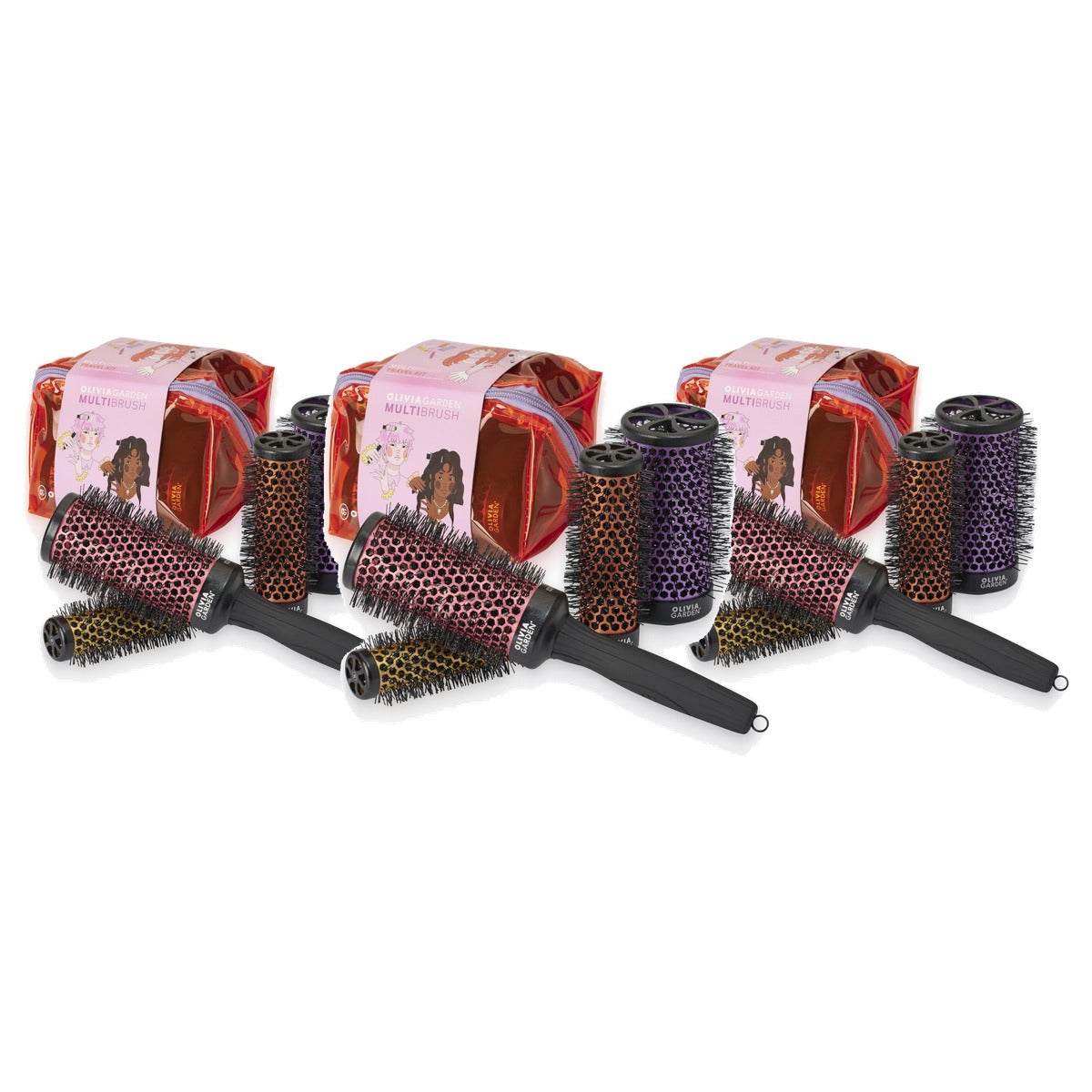 Olivia Garden MultiBrush Travel Kit 4-in-1 Ronde Borstelset 25-55 mm - 3-pack