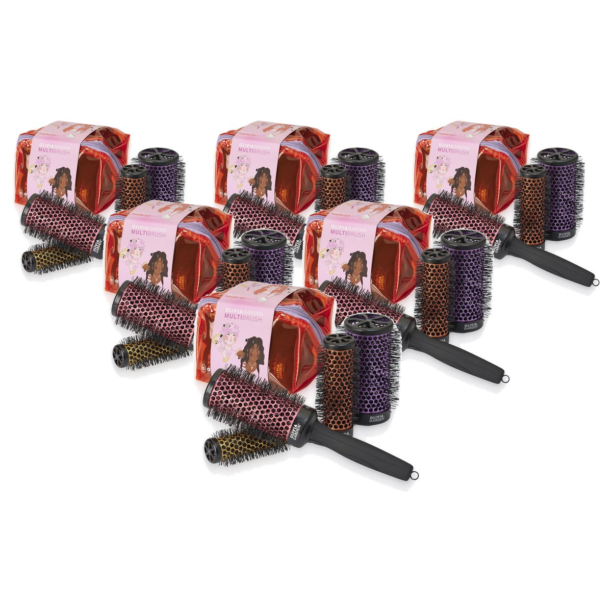 Olivia Garden MultiBrush Travel Kit 4-in-1 Ronde Borstelset 25-55 mm - 6-pack