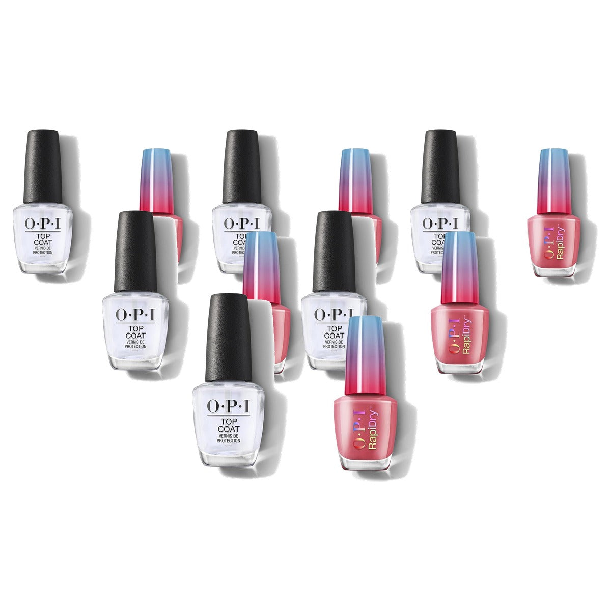 OPI RapiDry Bundle Top Coat 15 ml + Dry and Dash Rode Nagellak 9 ml - 6-pack