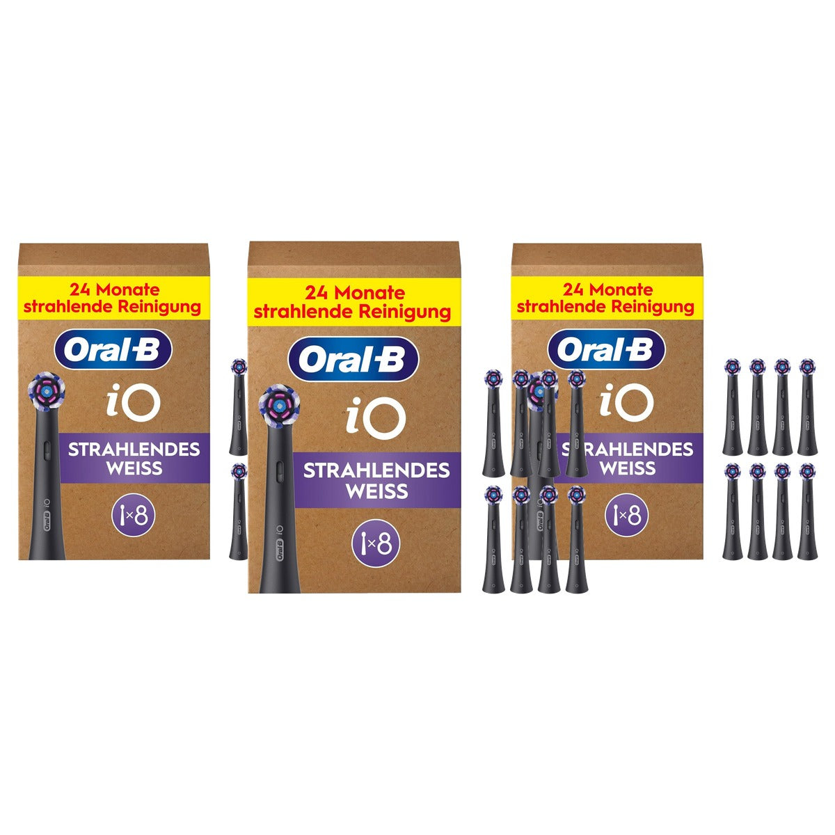 Oral-B iO Stralend Wit opzetborstels zwart 3 x 8 stuks - Voordeelverpakking