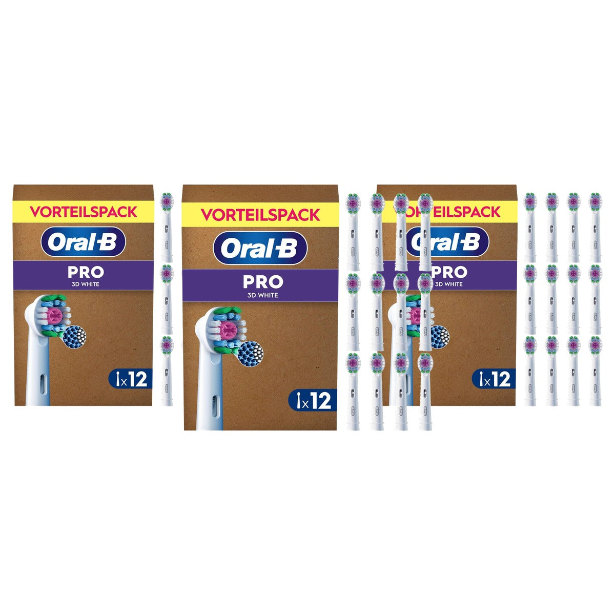 Oral-B Pro 3DWhite opzetborstels 3 x 12 stuks - Voordeelverpakking