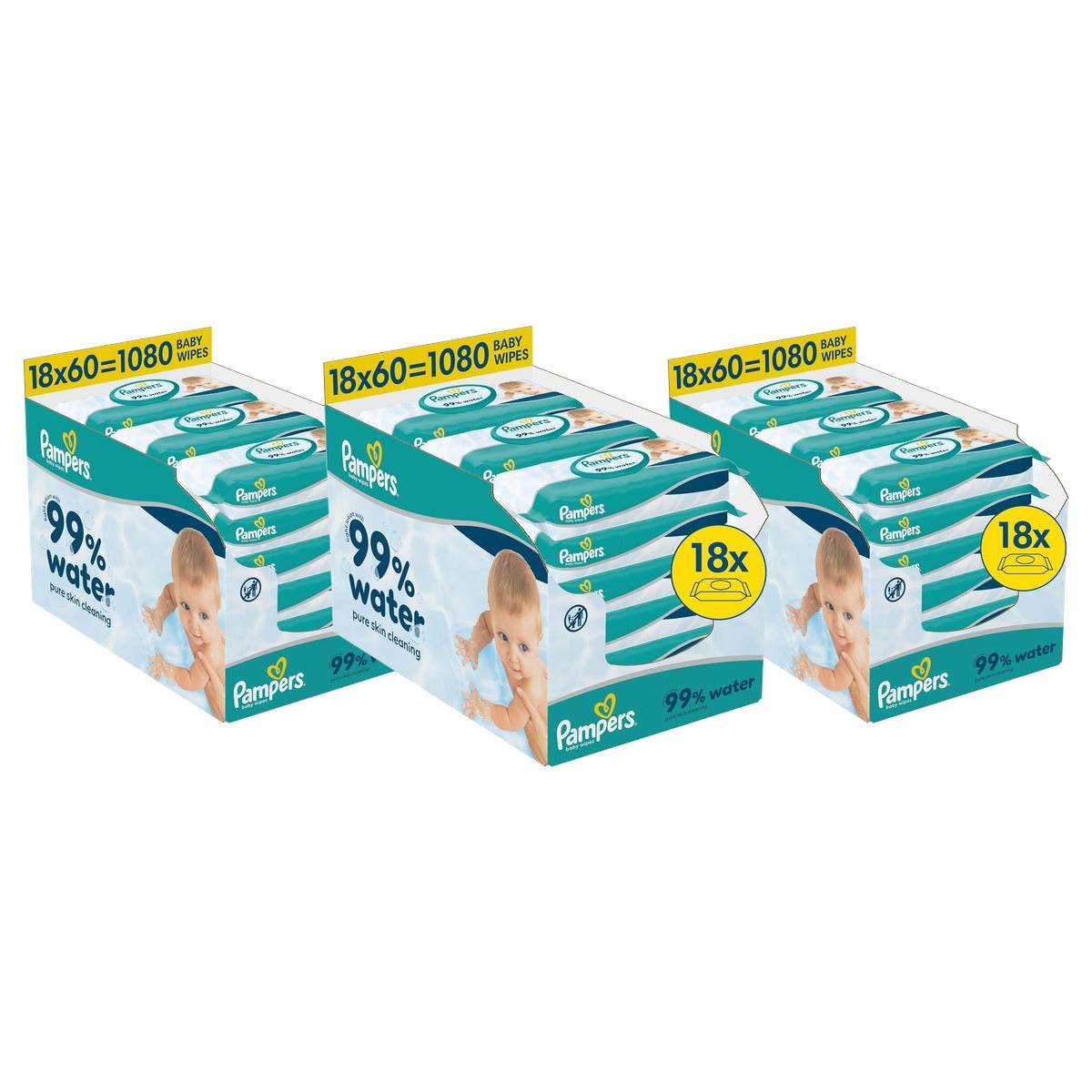 Pampers 99% Water babydoekjes 3 x 1080 stuks - Voordeelverpakking