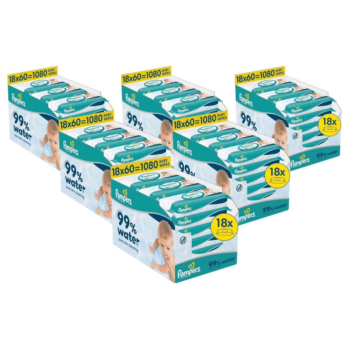 Pampers 99% Water babydoekjes 6 x 1080 stuks - Voordeelverpakking