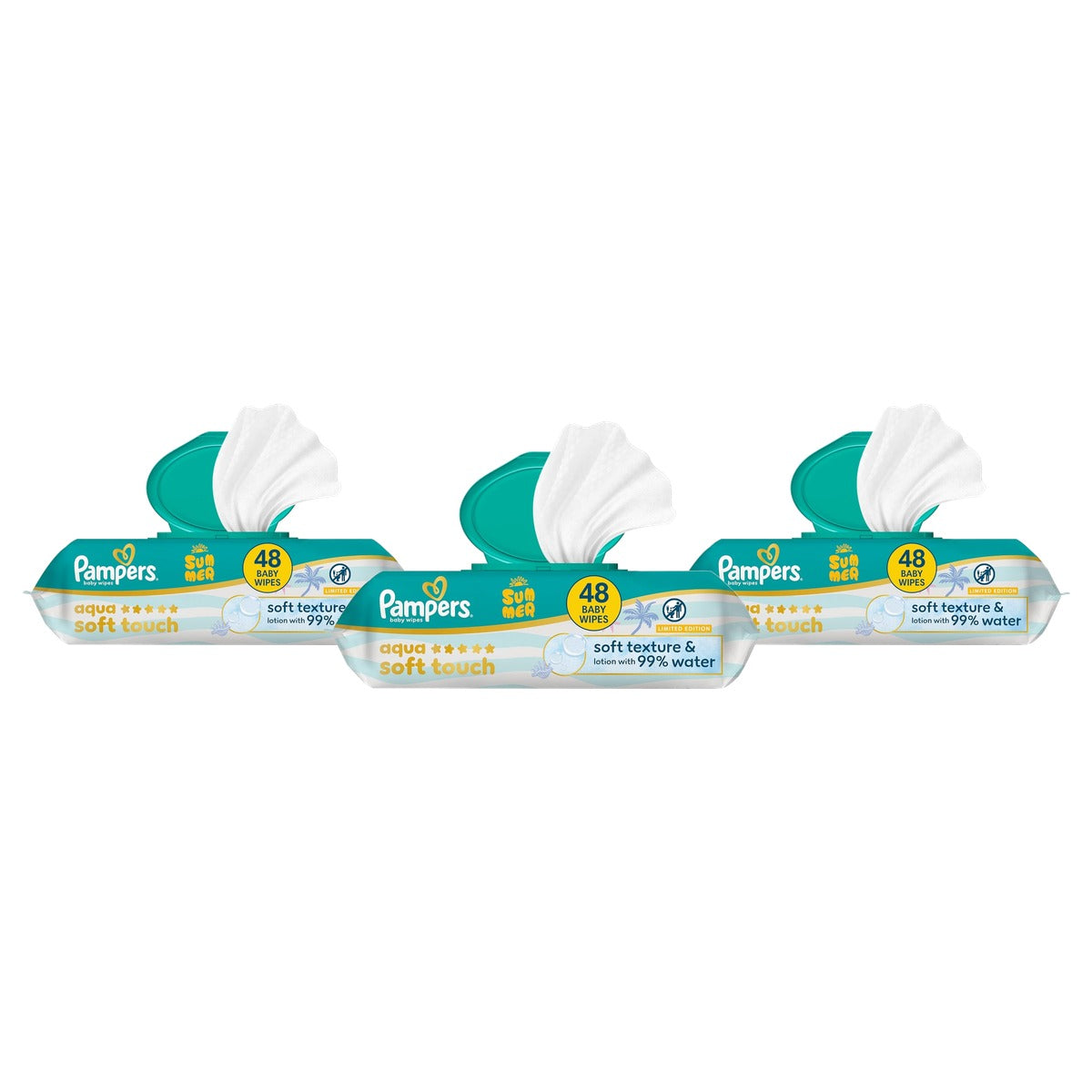 Pampers Aqua Soft Touch babydoekjes Summer Edition 3 x 48 stuks - Voordeelverpakking