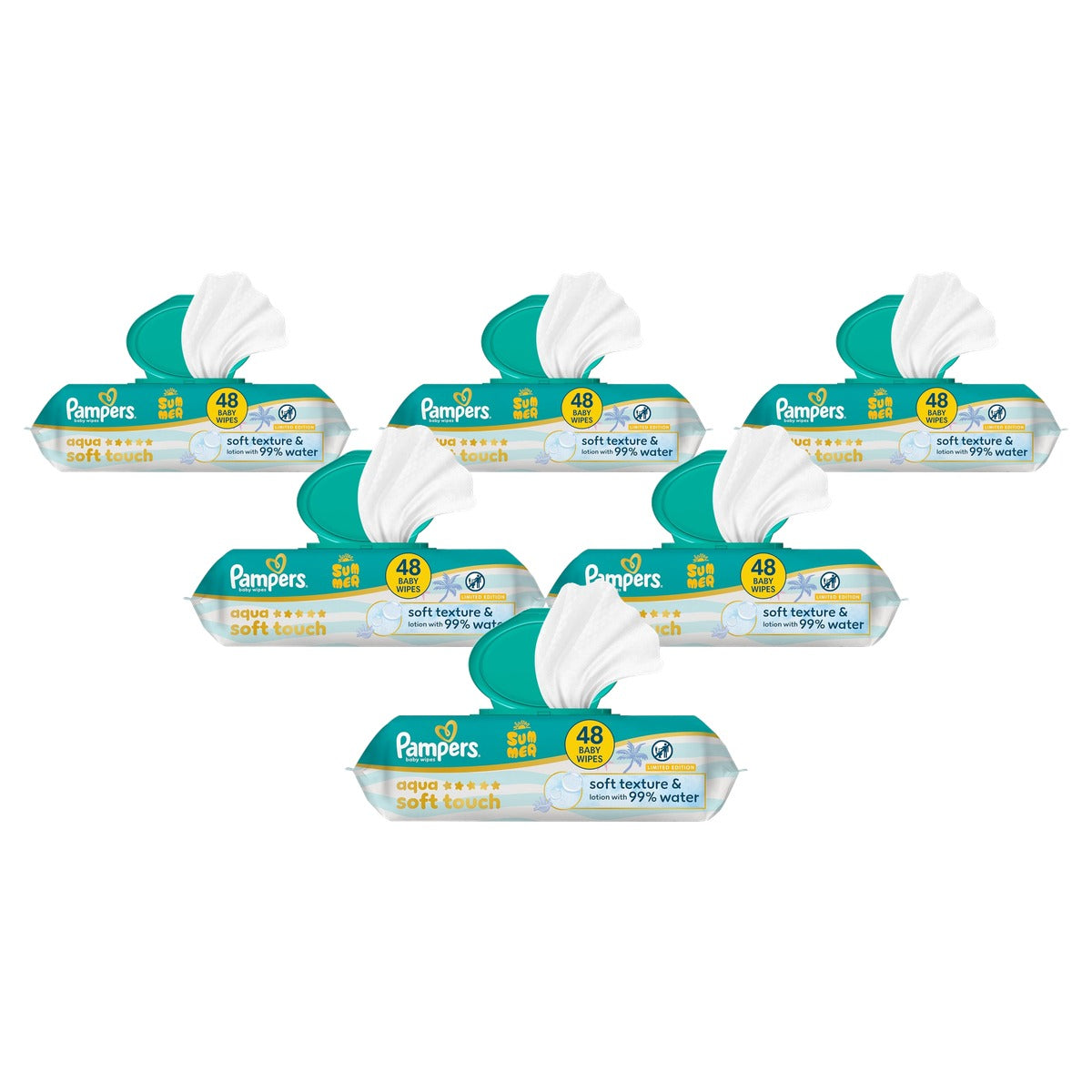 Pampers Aqua Soft Touch babydoekjes Summer Edition 6 x 48 stuks - Voordeelverpakking