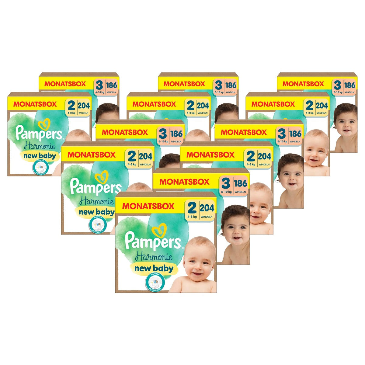 Pampers Harmonie Maandsbox maat 2 + maat 3 (186 stuks) 6 x 204 stuks - Voordeelverpakking