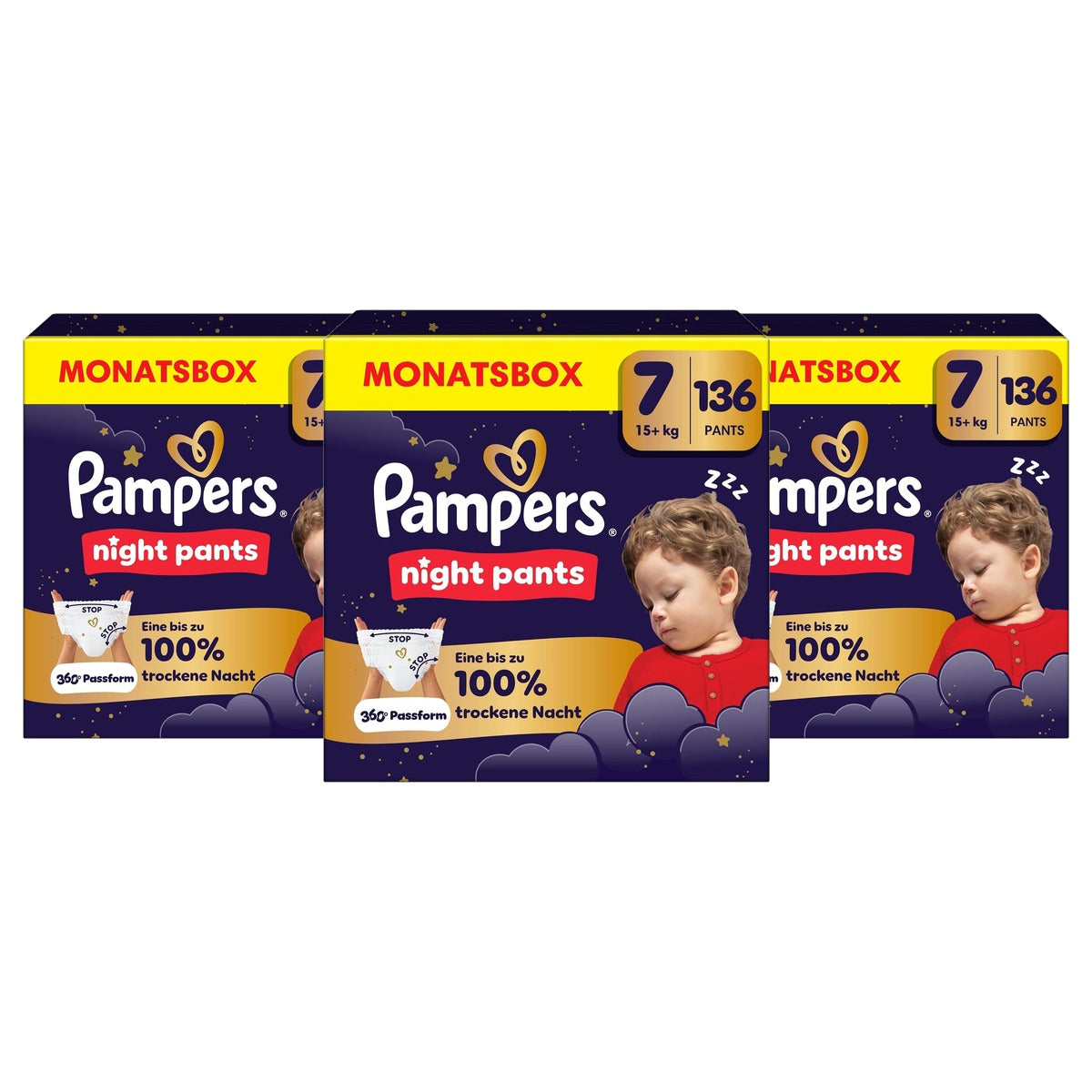 Pampers Night Pants maat 7, 136 luiers + 3 x 15 kg - Voordeelverpakking