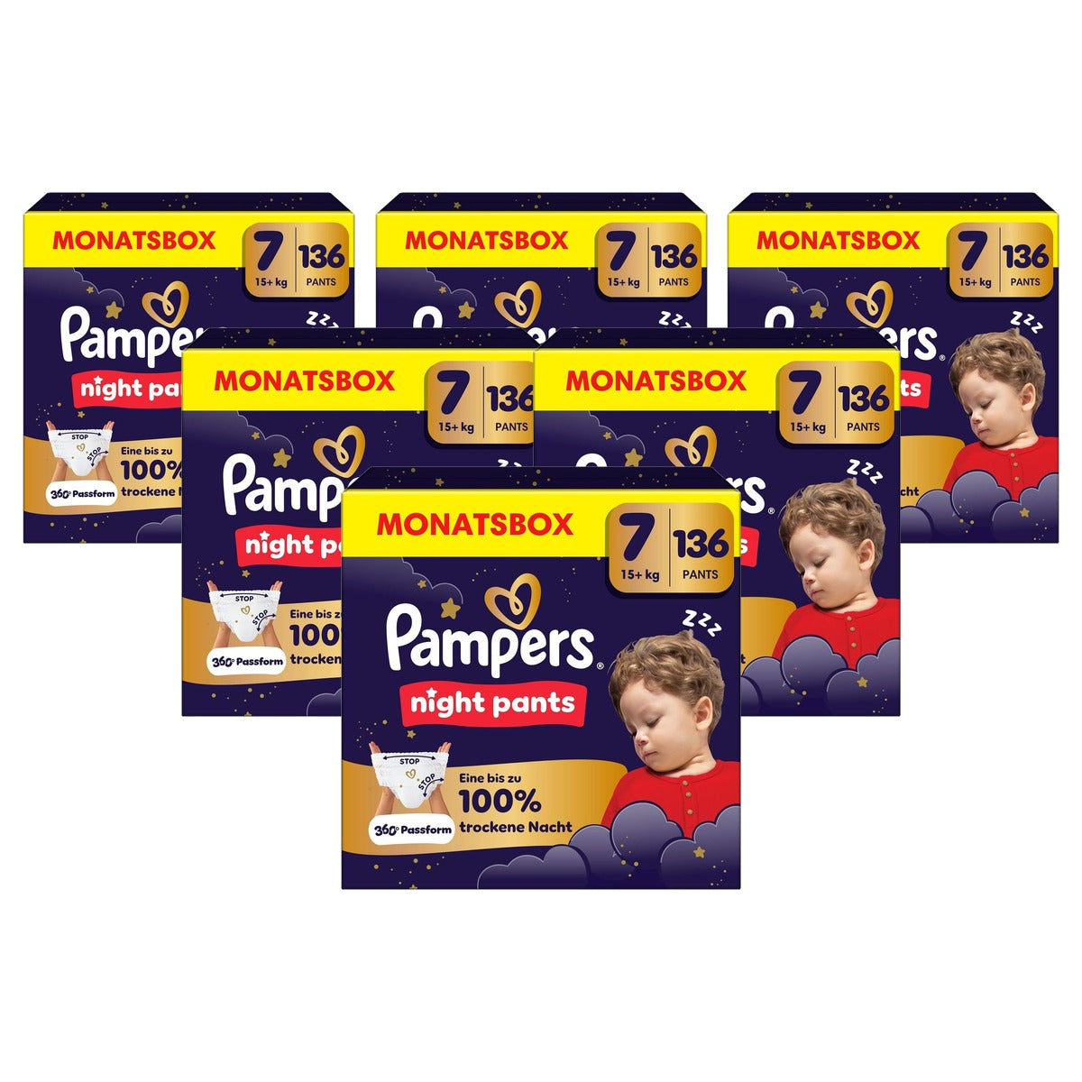 Pampers Night Pants maat 7, 136 luiers + 6 x 15 kg - Voordeelverpakking
