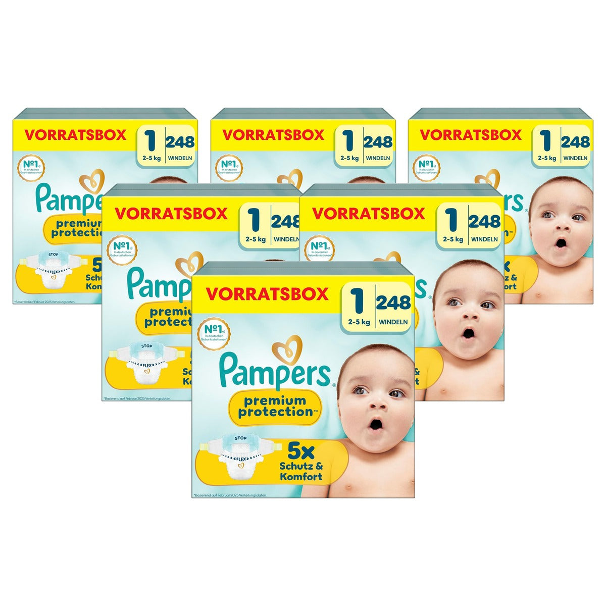 Pampers Premium Protection maat 1, 248 luiers - 5 kg 6 x 2 kg - Voordeelverpakking