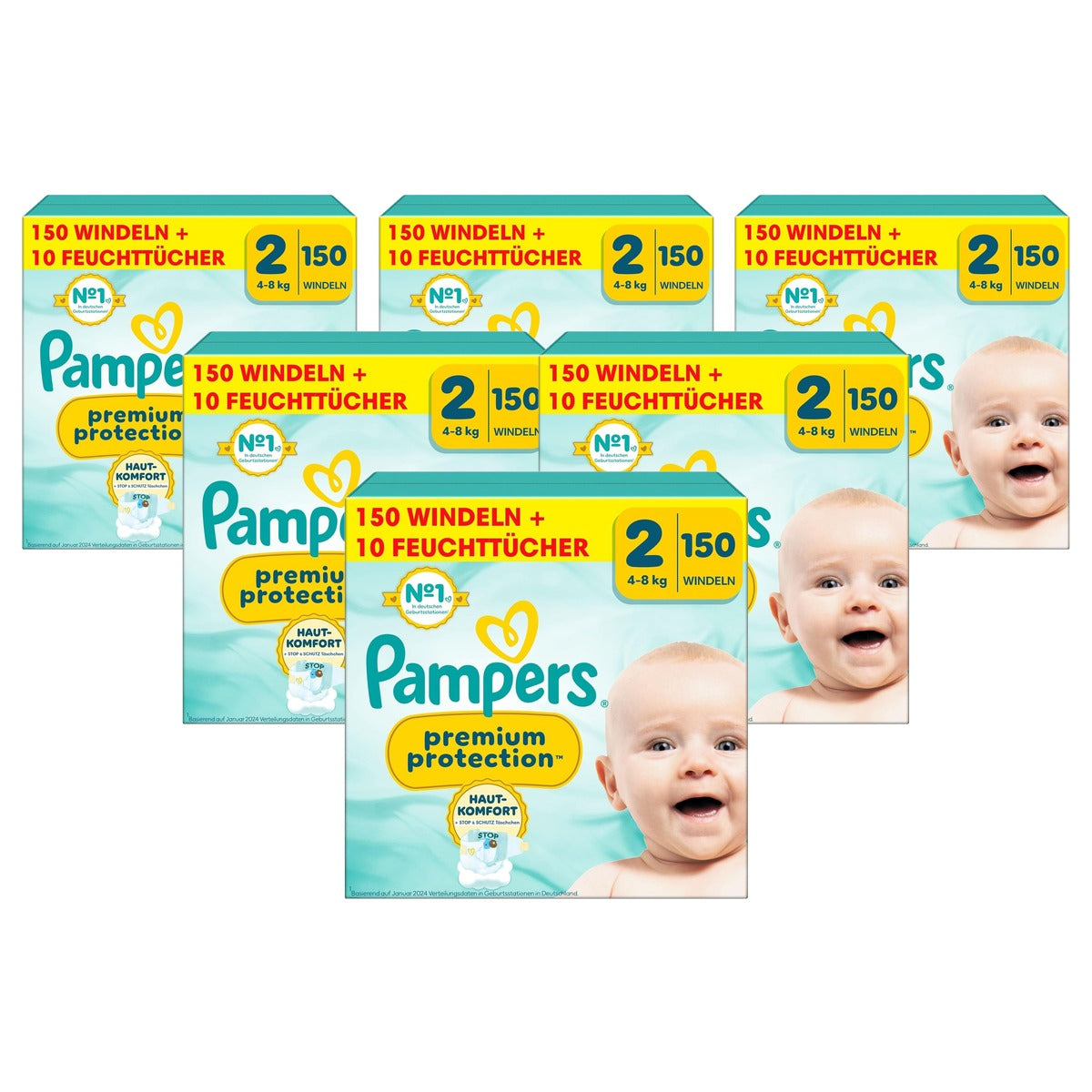 Pampers Premium Protection maat 2 4 + 10 Aqua-doekjes 6 x 8 kg - Voordeelverpakking