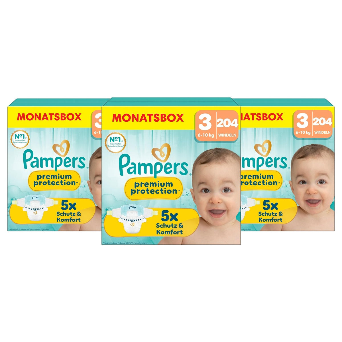 Pampers Premium Protection maat 3, 204 luiers, 6 3 x 10 kg - Voordeelverpakking