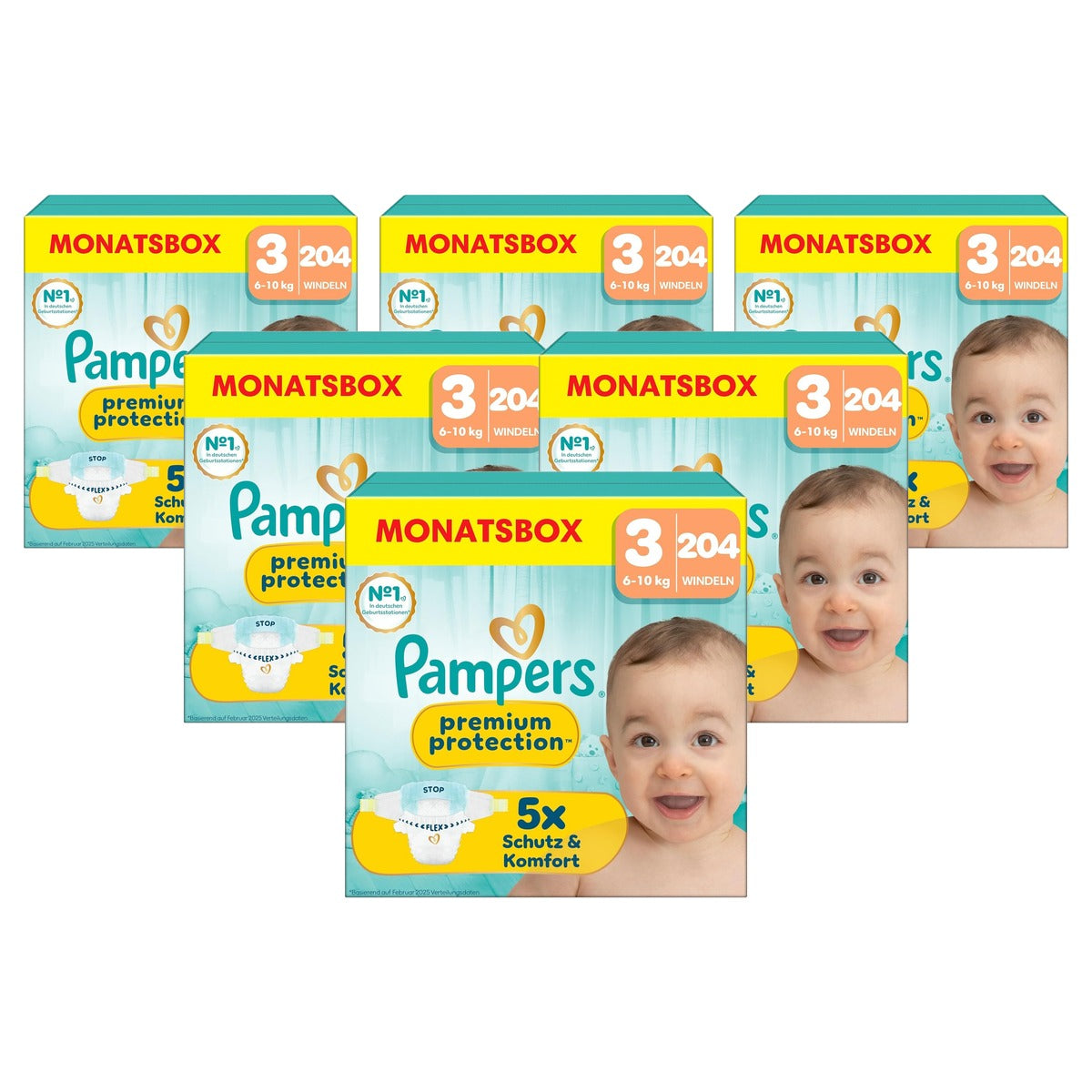 Pampers Premium Protection maat 3, 204 luiers, 6 6 x 10 kg - Voordeelverpakking