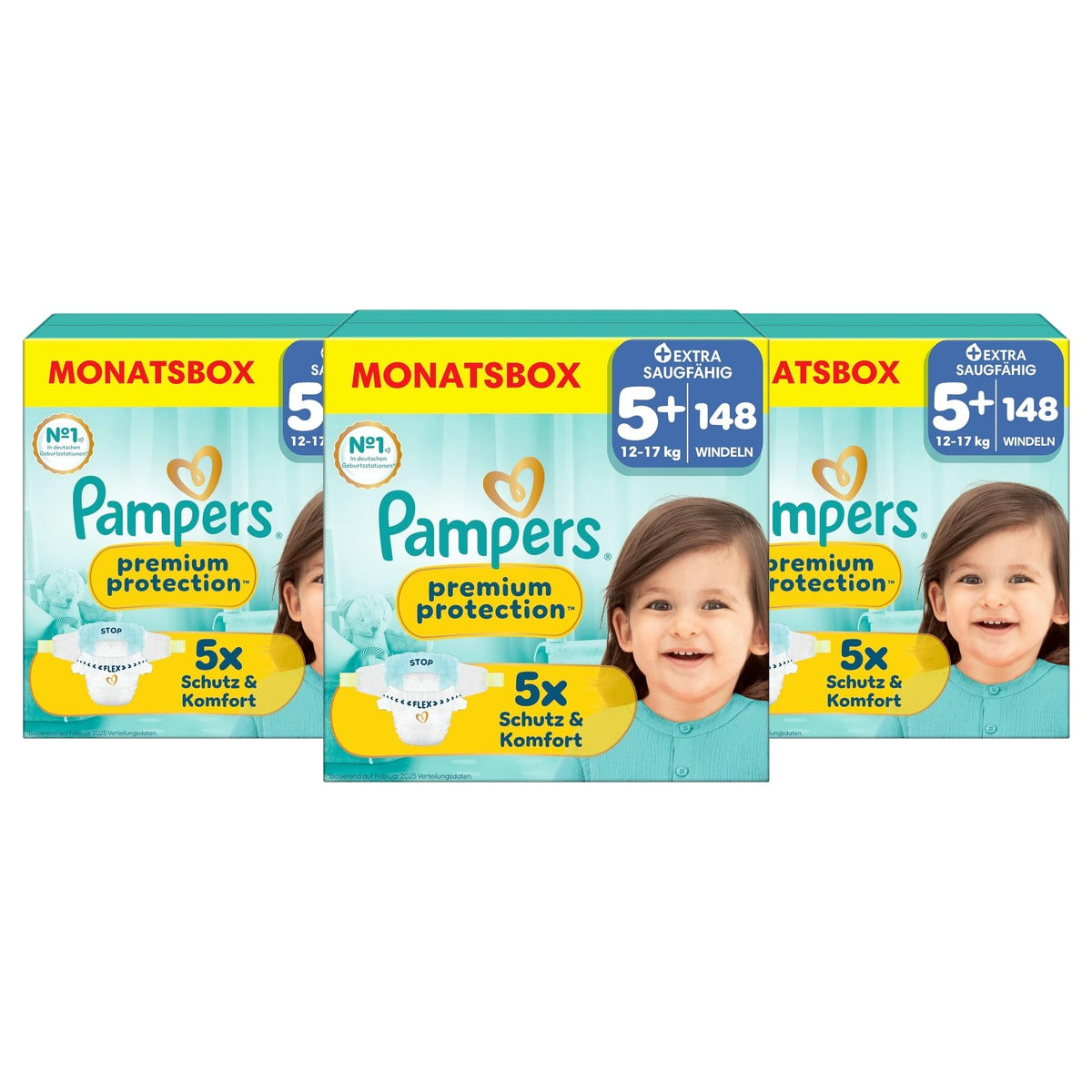 Pampers Premium Protection maat 5+, 148 luiers, 12 3 x 17 kg - Voordeelverpakking