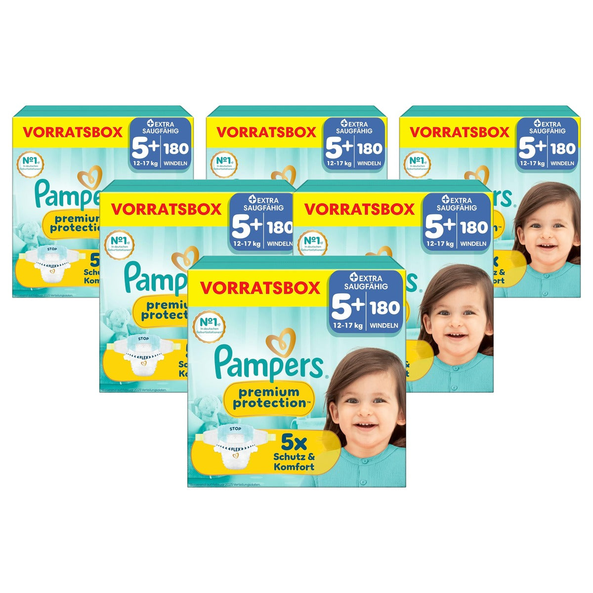 Pampers Premium Protection maat 5+ 180 luiers 12 6 x 17 kg - Voordeelverpakking