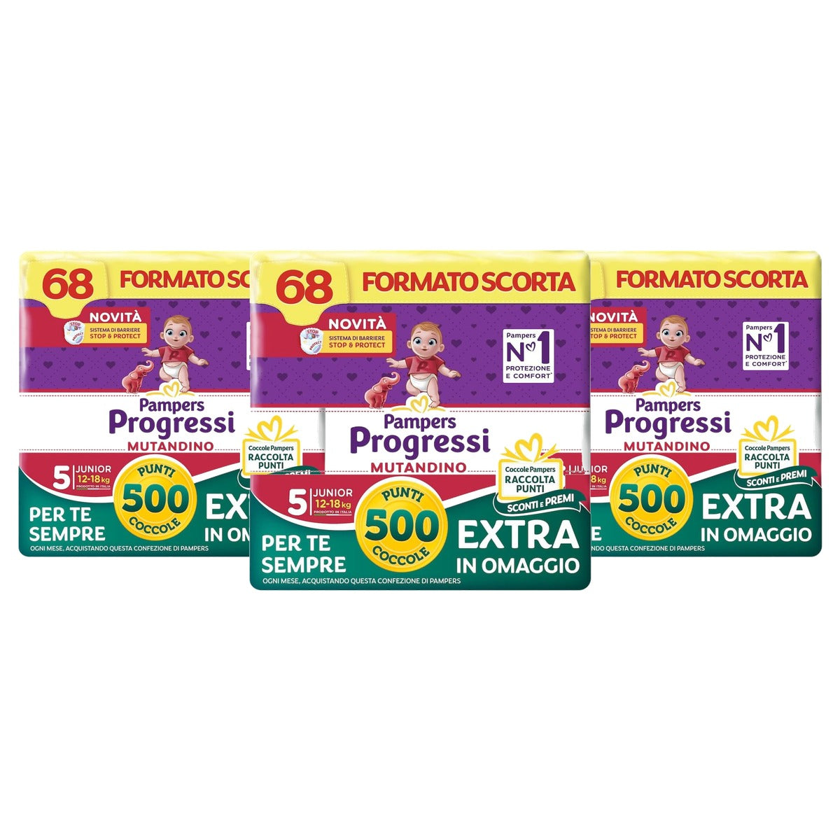 Pampers Progressi Junior Höschen maat 5 (12) 68 Windeln 3 x 18 kg - Voordeelverpakking