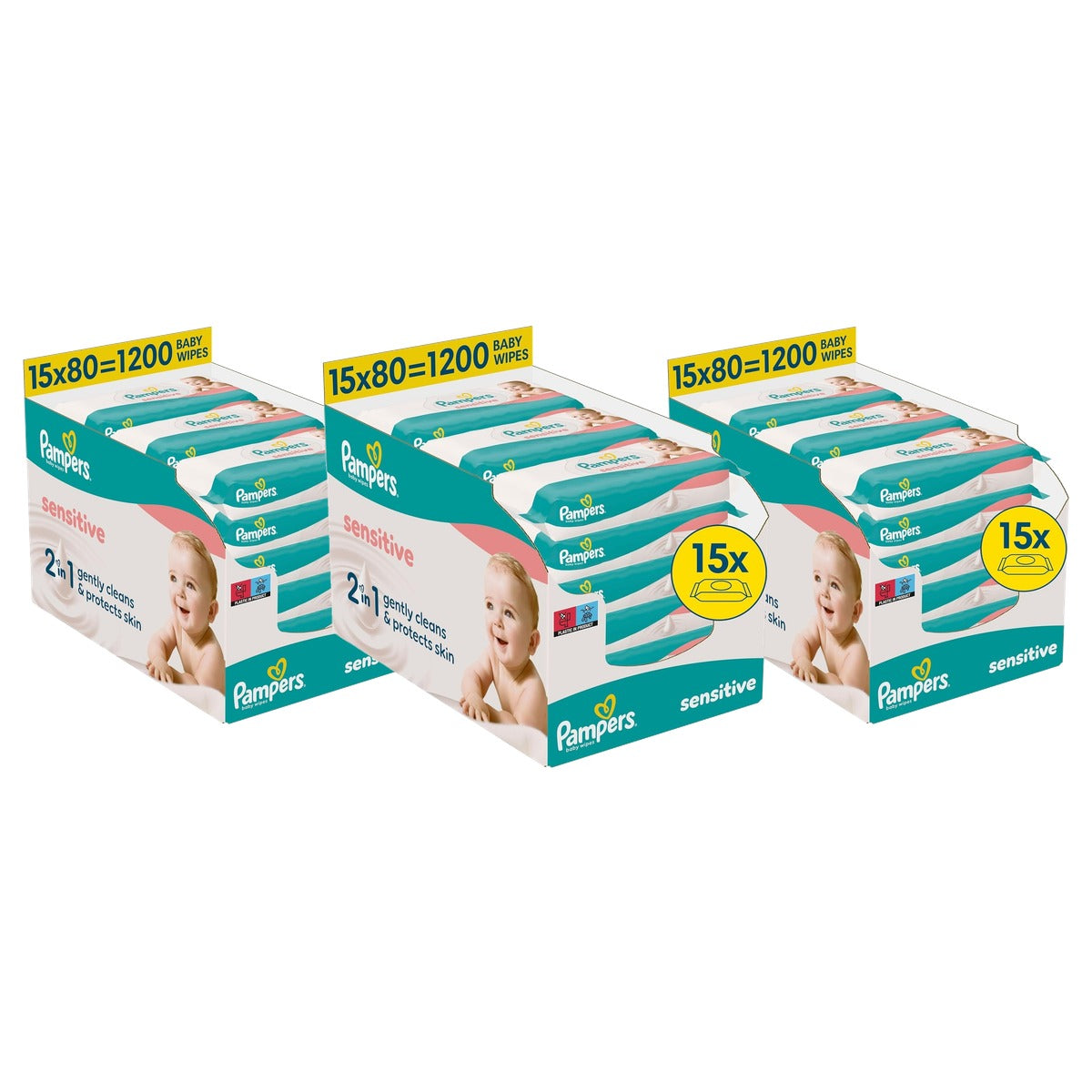 Pampers Sensitive 15 verpakkingen met 80 vochtige doekjes - 3-pack