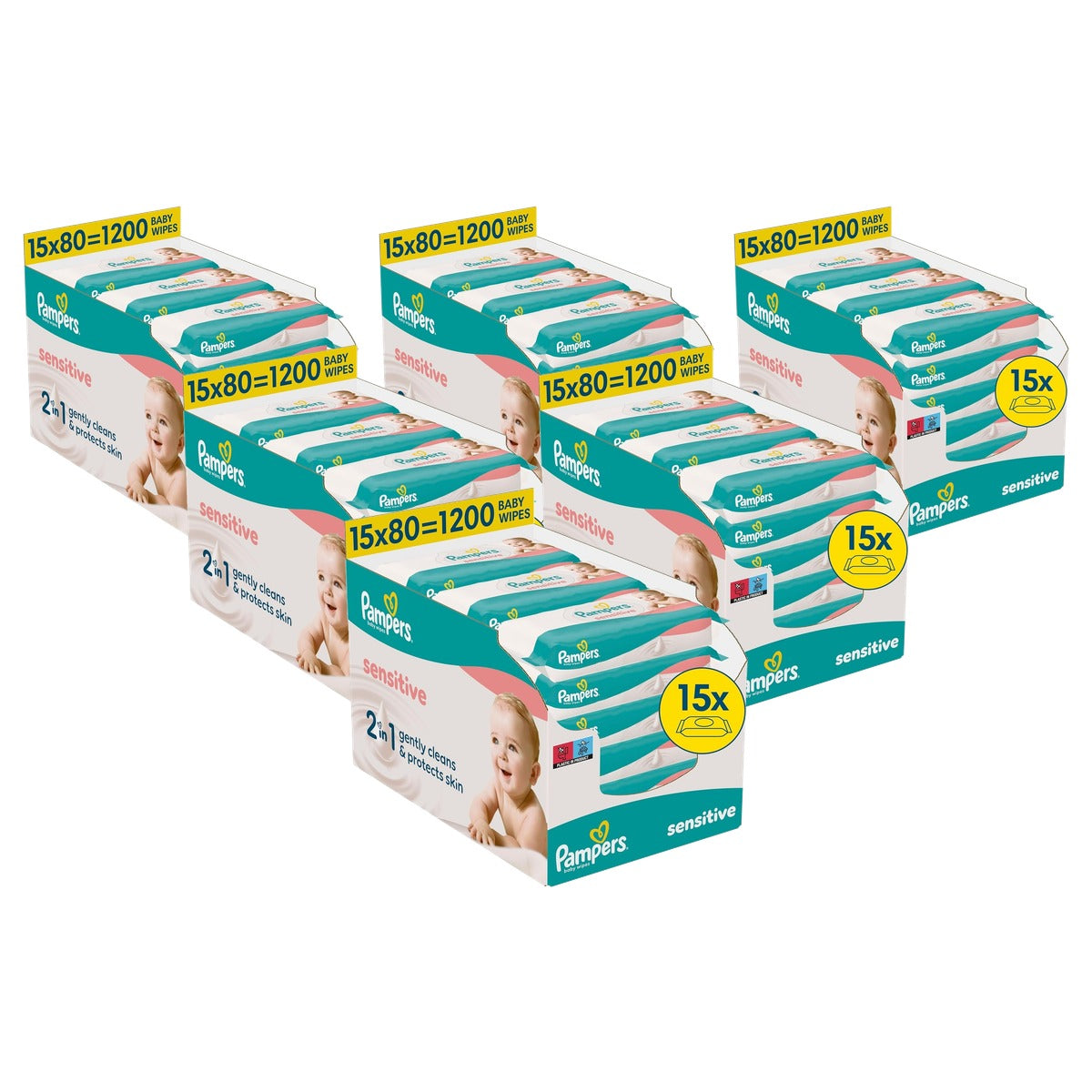 Pampers Sensitive 15 verpakkingen met 80 vochtige doekjes - 6-pack