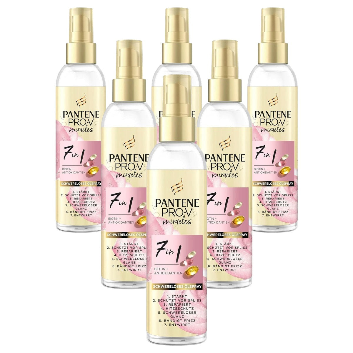 Pantene Pro-V 7-in-1 zwaarloze oliespray met biotine 6 x 145 ml - Voordeelverpakking