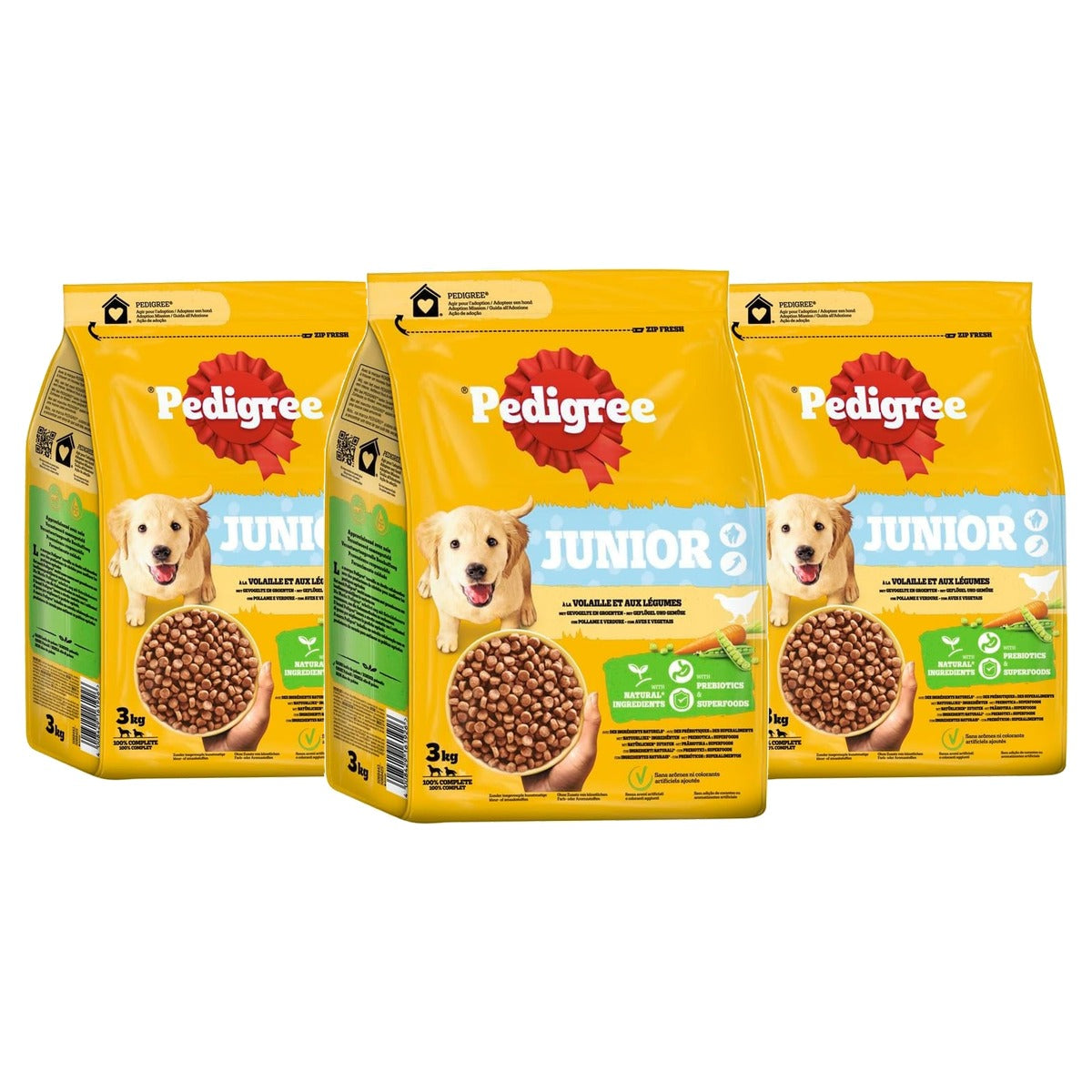 Pedigree Junior hondenvoer gevogelte en groenten 1 x 3 kg - 3-pack