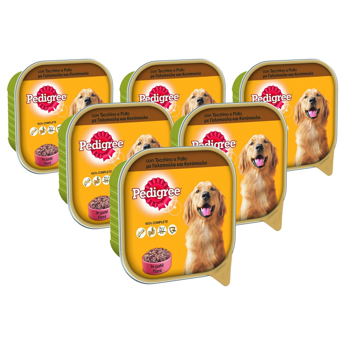 Pedigree hondenvoer kalkoen en kip in pastei, container 300 g, 20 schalen - 6-pack