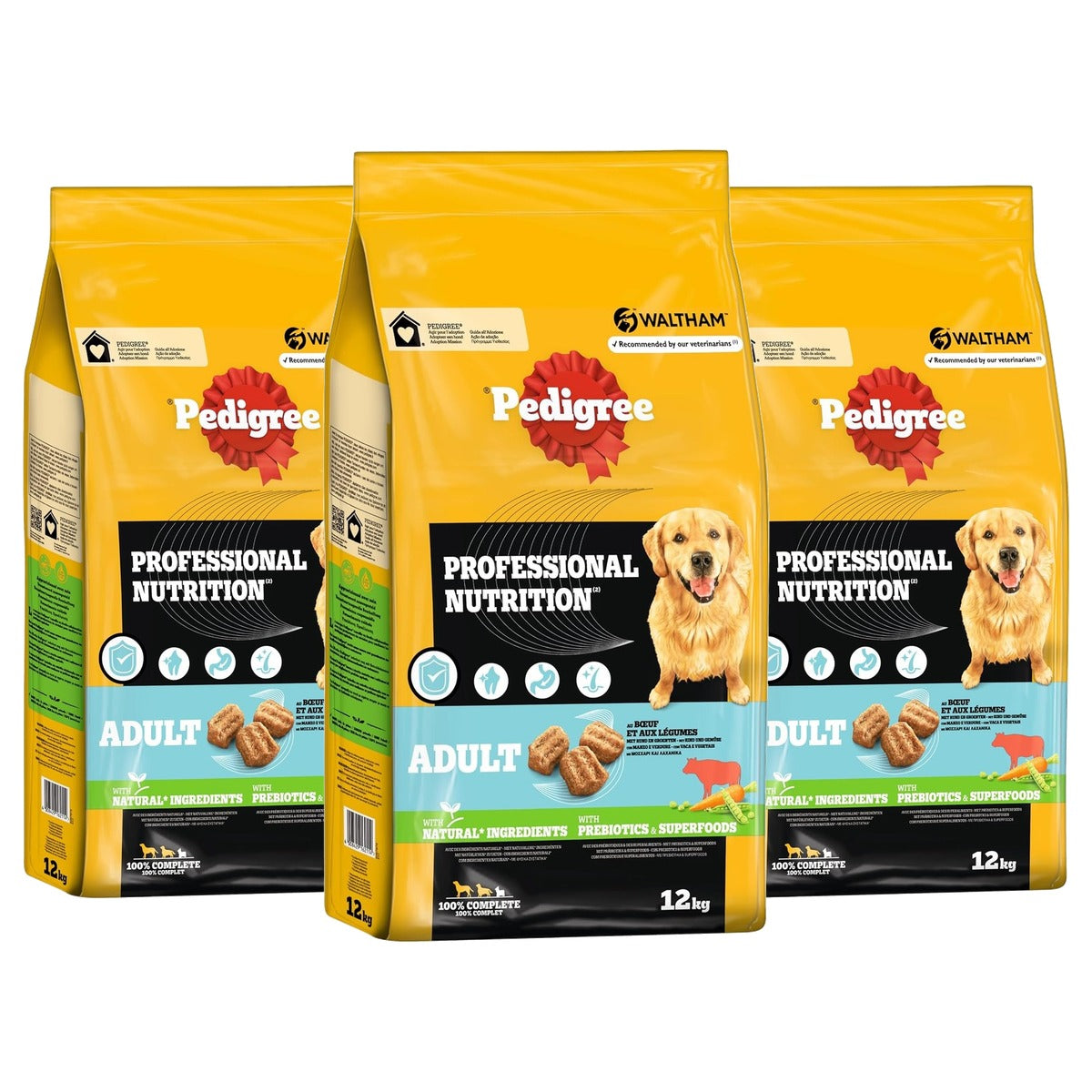 Pedigree Professional Nutrition Adult hondenvoer rund & groenten 12 kg - 3-pack